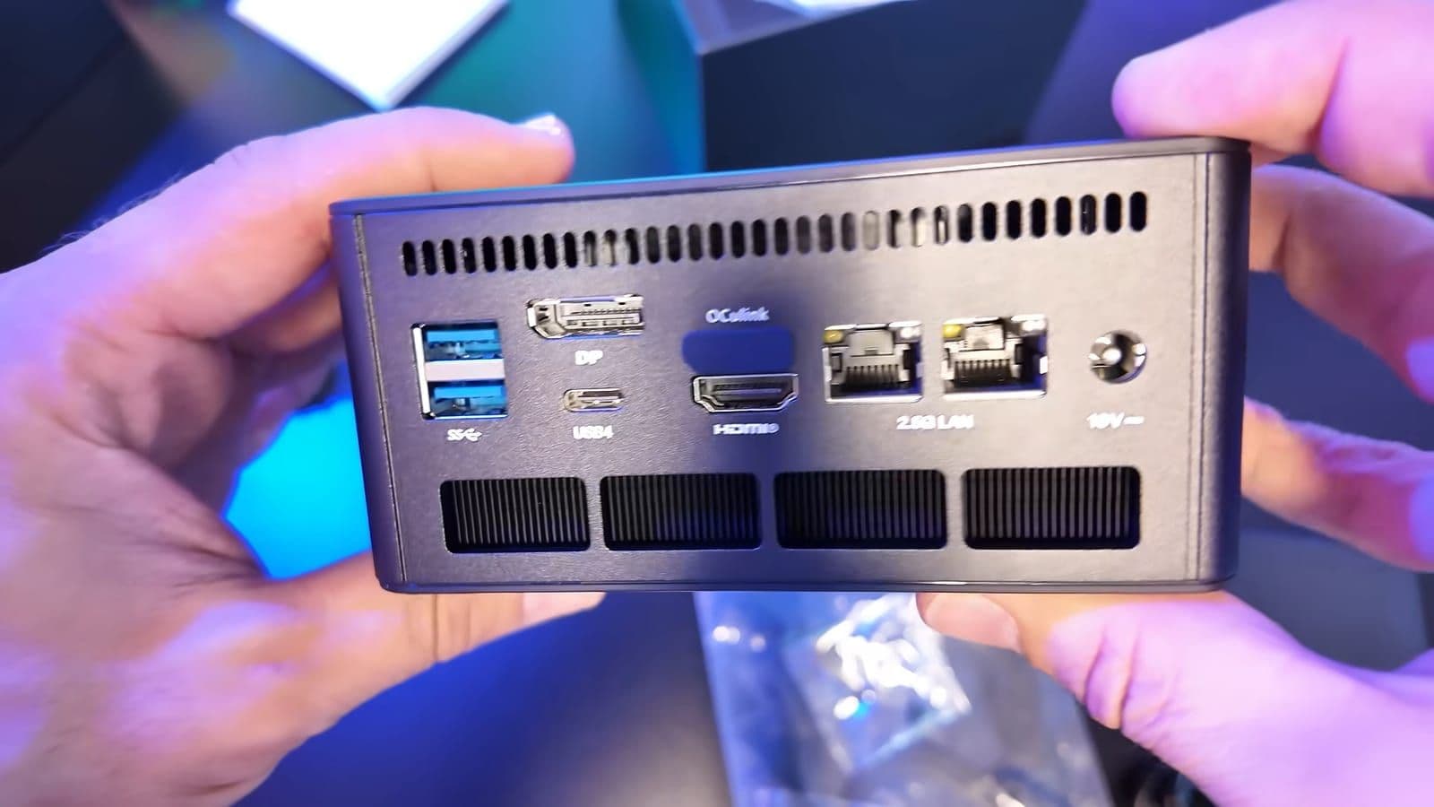 Close-up of the rear ports on the Minisforum UM890 Pro