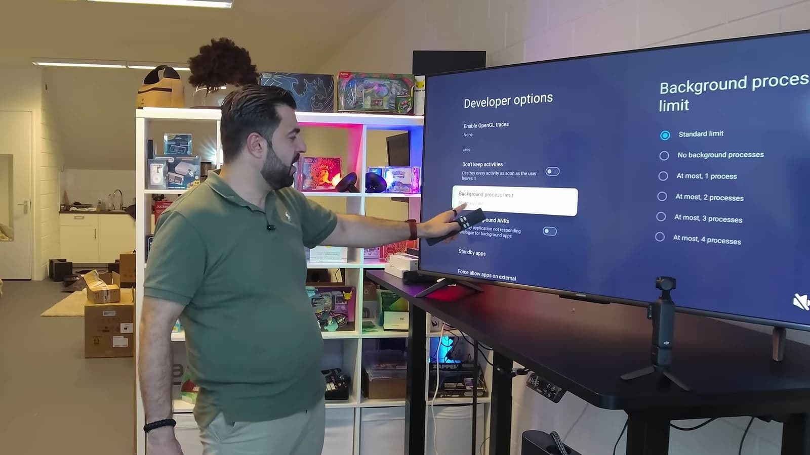 Zino toont de achtergrondproces limiet in het ontwikkelaarsmenu van Google TV